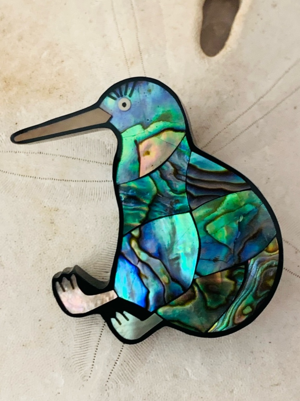 Paua Shell Inlay Kiwi Bird Brooch